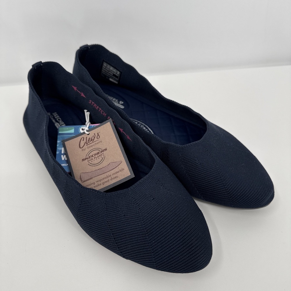 Skechers Shoes Womens 8.5 Cleo Scallop Collar Knit Ballet Flats Blue SN 159273